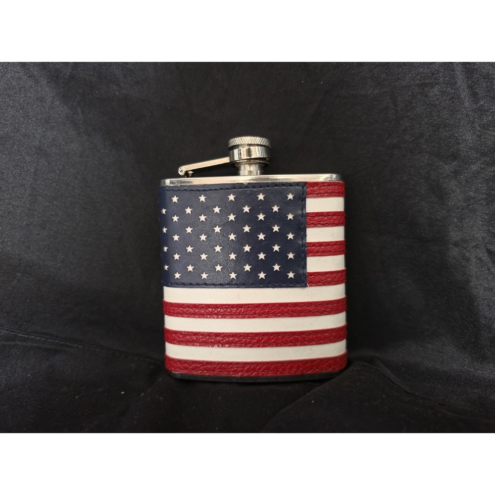 Lisa NY Inc American Flag Stainless Steel Flask 6oz USA Patriotic Leather Cover